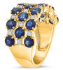 LARGE 4.75CT DIAMOND & AAA SAPPHIRE 14KT YELLOW GOLD MULTI ROW ANNIVERSARY RING