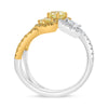LARGE 1.30CT DIAMOND 14KT 2 TONE GOLD MULTI SHAPE 3 STONE CRISS CROSS LOVE RING