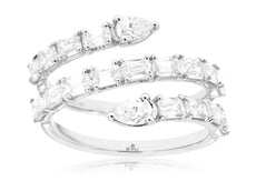 LARGE 2.0CT DIAMOND 14KT WHITE GOLD 3D PEAR SHAPE & EMERALD CUT CRISS CROSS RING