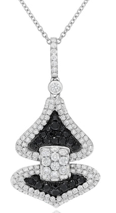 2.01CT WHITE & BLACK DIAMOND 18KT WHITE GOLD DOUBLE TRIANGULAR LOVE KNOT PENDANT