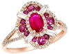 WIDE 1.37CT DIAMOND & AAA RUBY 14KT ROSE GOLD 3D MULTI SHAPE FLOWER FUN RING
