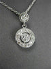 ESTATE .19CT DIAMOND 14KT WHITE GOLD FLOATING DOUBLE HALO CIRCLE PENDANT & CHAIN