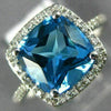 ESTATE 2.90CT DIAMOND & AAA BLUE TOPAZ 14KT WHITE GOLD CUSHION SQUARE HALO RING