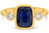 LARGE 2.32CT DIAMOND & AAA SAPPHIRE 14KT YELLOW GOLD 3D CUSHION ENGAGEMENT RING