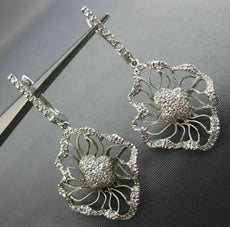 ESTATE LARGE 1.08CT DIAMOND 14K WHITE GOLD FLOWER OPEN FILIGREE HANGING EARRINGS