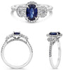 1.83CT DIAMOND & AAA SAPPHIRE PLATINUM OVAL & ROUND 3 STONE HALO ENGAGEMENT RING