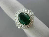 LARGE 4.77CT DIAMOND & EMERALD 14KT WHITE GOLD DOUBLE HALO OVAL ENGAGEMENT RING