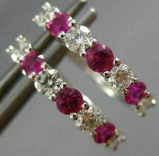ESTATE .96CT DIAMOND & AAA PINK SAPPHIRE 14KT WHITE GOLD CLASSIC HUGGIE EARRINGS