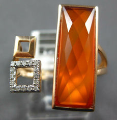 .07CT DIAMOND & AAA ORANGE AGATE 14KT ROSE GOLD 3D SQUARE RECTANGULAR FUN RING