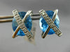 ESTATE LARGE 11.45CT DIAMOND & BLUE TOPAZ 14K WHITE GOLD 3D OVAL X STUD EARRINGS