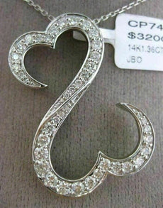 ESTATE LARGE 1.36CT DIAMOND 14K WHITE GOLD 3D DOUBLE HEART SEMI INFINITY PENDANT