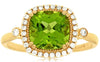 2.28CT DIAMOND & AAA PERIDOT 14K YELLOW GOLD CUSHION & ROUND CLASSIC SQUARE RING