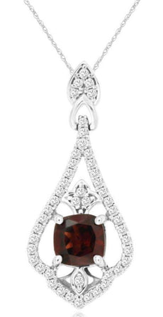 1.49CT DIAMOND & AAA GARNET CUSHION & ROUND 14KT WHITE GOLD FUN FLOATING PENDANT