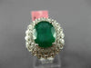 ESTATE LARGE 3.56CT DIAMOND & AAA EMERALD 18KT WHITE GOLD FLOWER ENGAGEMENT RING