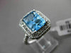 ESTATE LARGE 3.20CT DIAMOND & AAA BLUE TOPAZ 14KT WHITE GOLD 3D EMERALD CUT RING