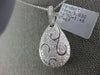 LARGE 1.46CT DIAMOND 18KT WHITE GOLD PAVE TEAR DROP PEAR SHAPE FILIGREE PENDANT