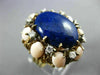 ESTATE LARGE .25CT DIAMOND AAA CORAL & LAPIS 14K YELLOW GOLD 3D OVAL FLOWER RING