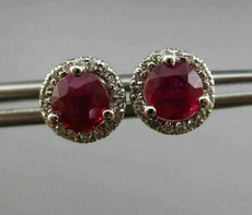 ESTATE 1.40CT DIAMOND & AAA RUBY 14K WHITE GOLD 3D ROUND HALO CLASSIC EARRINGS