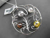 ESTATE LARGE 1.30CT DIAMOND & MULTI COLOR PEARL 18K WHITE GOLD FLOATING PENDANT