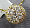 LARGE 1.0CT DIAMOND 18KT YELLOW GOLD CLUSTER FLOWER INVISIBLE FLOATING PENDANT