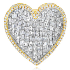 LARGE 4.09CT DIAMOND 14KT 2 TONE GOLD ROUND & BAGUETTE HEART SHAPE CLUSTER RING