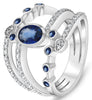 LARGE 1.63CT DIAMOND & AAA SAPPHIRE 14KT WHITE GOLD OVAL & ROUND MULTI ROW RING