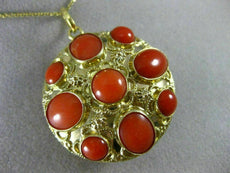 ANTIQUE LARGE AAA CORAL 18KT YELLOW GOLD DOUBLE SIDED FILIGREE PENDANT #16494
