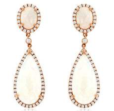 10.75CT DIAMOND & AAA OPAL 14K ROSE GOLD OVAL & ROUND TEAR DROP HANGING EARRINGS