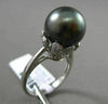 ESTATE LARGE .38CT DIAMOND 18KT WHITE GOLD TAHITIAN PEARL FLOWER SOLITARE RING