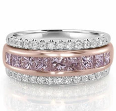 WIDE 1.4CT WHITE & PINK DIAMOND 18KT WHITE & ROSE GOLD PRINCESS ANNIVERSARY RING