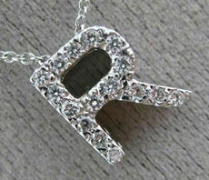 .16CT ROUND DIAMOND 14KT WHITE GOLD CLASSIC "R" INITIAL FLOATING PENDANT #19148