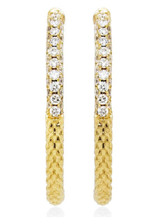 ESTATE .46CT DIAMOND 18K YELLOW GOLD 3D ROUND HAMMERED HOOP FUN HANGING EARRINGS