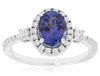 1.70CT DIAMOND & AAA TANZANITE 14KT WHITE GOLD OVAL 3 STONE HALO ENGAGEMENT RING