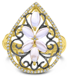 1.72CT DIAMOND & AAA PINK TOPAZ 14KT YELLOW GOLD MARQUISE & ROUND TEAR DROP RING