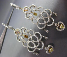 ESTATE LARGE 3.66CT DIAMOND 18KT TWO TONE GOLD CHANDELIER HEART HANGING EARRINGS