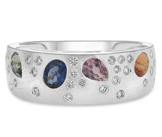 1.91CT DIAMOND & AAA MULTI COLOR SAPPHIRE 14KT WHITE GOLD MULTI SHAPE FUN RING