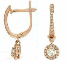 .32CT DIAMOND 14KT ROSE GOLD 3D ROUND SOLITAIRE HALO LEVERBACK HANGING EARRINGS