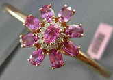 ESTATE LARGE 5.10CT DIAMOND & RUBY 14KT ROSE GOLD FLOWER CLASSIC BANGLE BRACELET