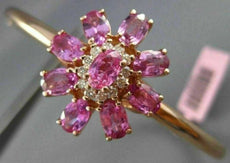 ESTATE LARGE 5.10CT DIAMOND & RUBY 14KT ROSE GOLD FLOWER CLASSIC BANGLE BRACELET