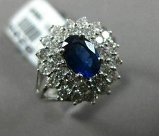 ESTATE WIDE 2.15CT DIAMOND & SAPPHIRE 18K WHITE GOLD DOUBLE HALO ENGAGEMENT RING