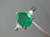 ESTATE 1.65CT DIAMOND & AAA COLOMBIAN EMERALD PLATINUM 3 STONE ENGAGEMENT RING