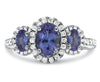 ESTATE 1.69CT DIAMOND & AAA TANZANITE 18K WHITE GOLD THREE STONE ENGAGEMENT RING