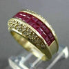 ESTATE WIDE 2.90CT DIAMOND & AAA SQUARE CUT RUBY 14KT YELLOW GOLD RING #23007