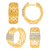 WIDE .44CT DIAMOND 14KT YELLOW GOLD MULTI ROW OPEN GEOMETRICAL HANGING EARRINGS
