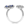 1.93CT DIAMOND AAA SAPPHIRE 14KT WHITE GOLD OVAL & ROUND DOUBLE FLOWER LOVE RING