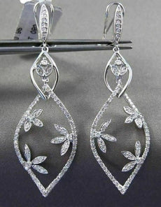 ESTATE LARGE .96CT DIAMOND 18KT WHITE GOLD FLORAL FILIGREE OPEN LEAF EARRINGS