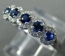 ESTATE .60CT DIAMOND & AAA SAPPHIRE 14KT WHITE GOLD 3D 5 STONE ANNIVERSARY RING