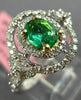 ESTATE 1.21CT DIAMOND & AAA EMERALD 18KT 2 TONE GOLD DOUBLE HALO ENGAGEMENT RING