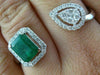 LARGE 2.90CT DIAMOND & AAA EMERALD 14KT WHITE GOLD 3D CLUSTER DOUBLE FINGER RING
