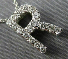 .35CT ROUND DIAMOND 14KT WHITE GOLD CLASSIC "R" INITIAL FLOATING PENDANT #11999